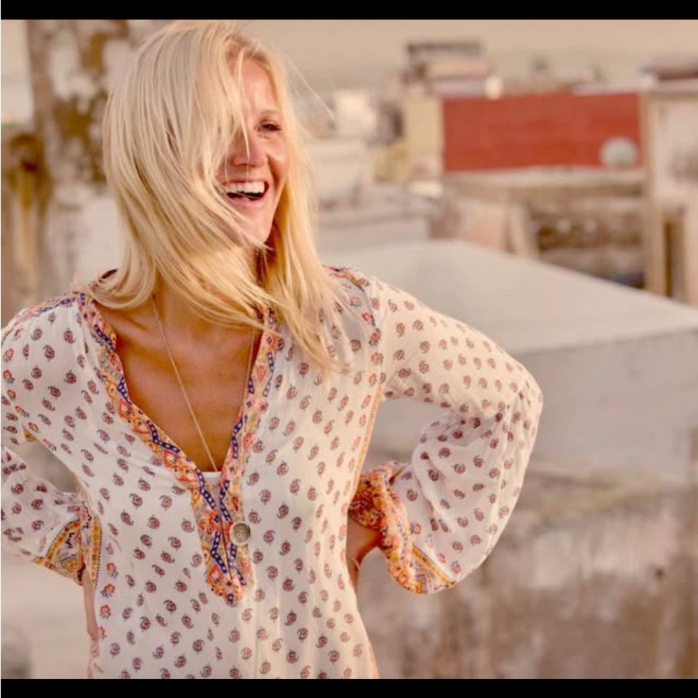 Free People Women's White and Orange Printed Dress